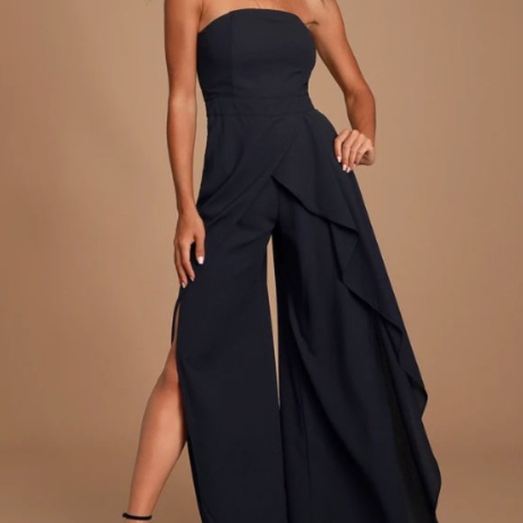 Lulus Pants - Black Strapless Tulip Leg Jumpsuit